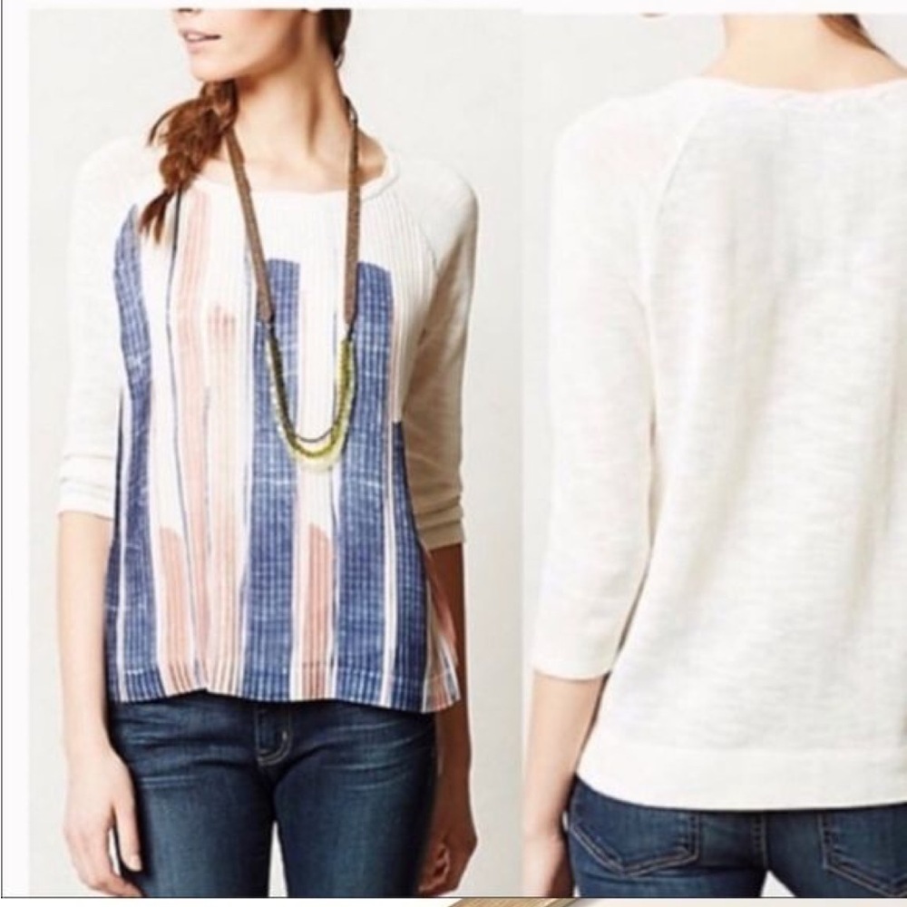One September Pleat Front Top women’s M crew Neck 3/4 Sleeve Knit Sweater